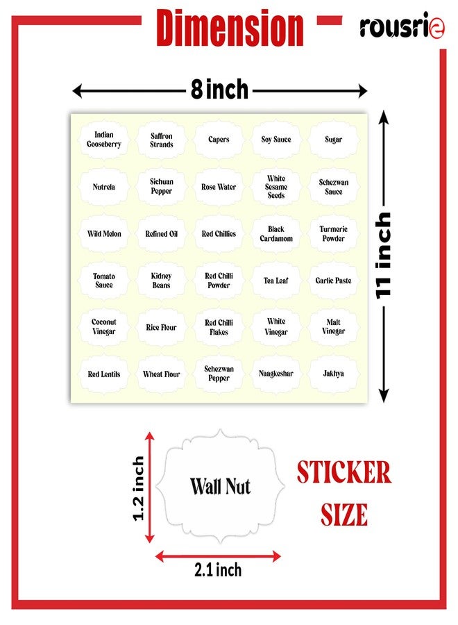 ROUSRIE Jar Label Stickers for Spices Containers Black Font White Background Preprinted Label Stickers Waterproof Oil Resistant Self Adhesive Vinyl Easy to Read Labels (Pack of 150) - Image 3